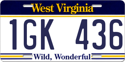 WV license plate 1GK436