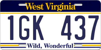 WV license plate 1GK437