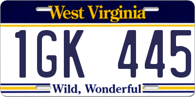 WV license plate 1GK445