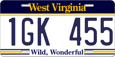 WV license plate 1GK455