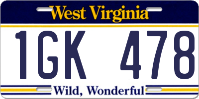 WV license plate 1GK478