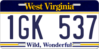 WV license plate 1GK537