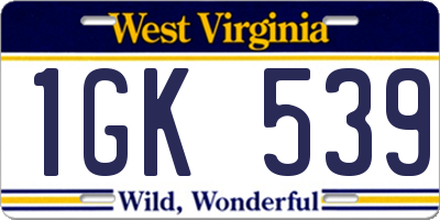 WV license plate 1GK539