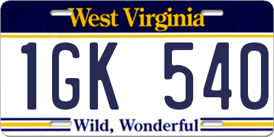 WV license plate 1GK540