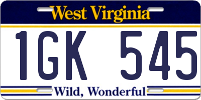 WV license plate 1GK545
