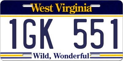 WV license plate 1GK551