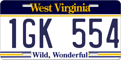 WV license plate 1GK554