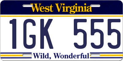 WV license plate 1GK555