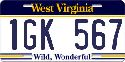 WV license plate 1GK567