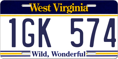 WV license plate 1GK574