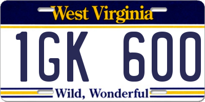 WV license plate 1GK600