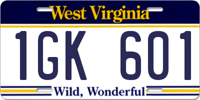 WV license plate 1GK601