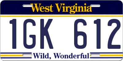 WV license plate 1GK612