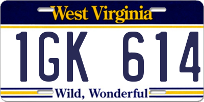 WV license plate 1GK614