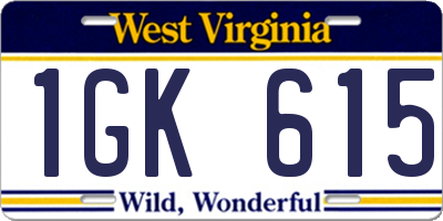 WV license plate 1GK615