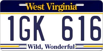 WV license plate 1GK616