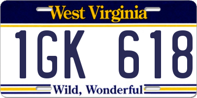 WV license plate 1GK618
