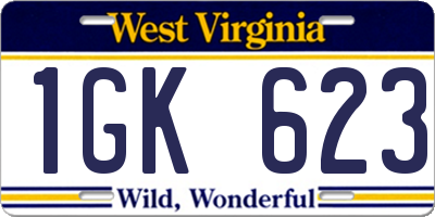 WV license plate 1GK623