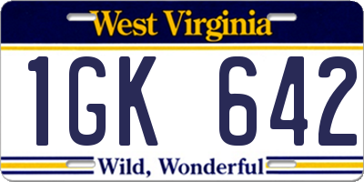 WV license plate 1GK642