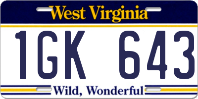 WV license plate 1GK643