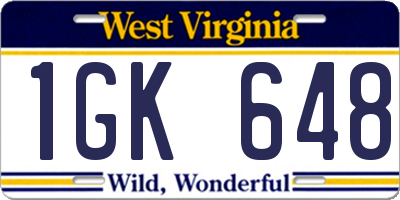 WV license plate 1GK648