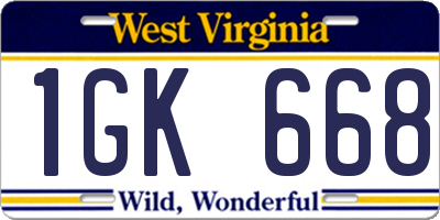 WV license plate 1GK668