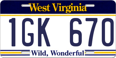 WV license plate 1GK670