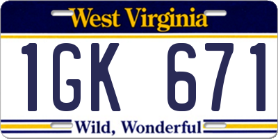 WV license plate 1GK671