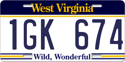 WV license plate 1GK674