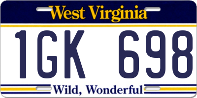 WV license plate 1GK698