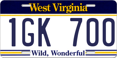 WV license plate 1GK700