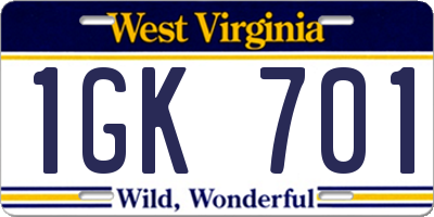 WV license plate 1GK701