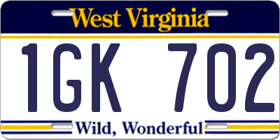 WV license plate 1GK702