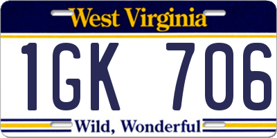 WV license plate 1GK706