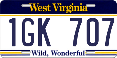WV license plate 1GK707