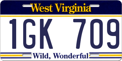 WV license plate 1GK709