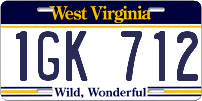 WV license plate 1GK712