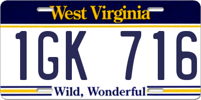 WV license plate 1GK716