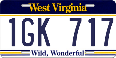 WV license plate 1GK717