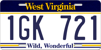 WV license plate 1GK721