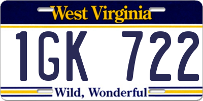 WV license plate 1GK722