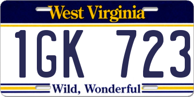 WV license plate 1GK723