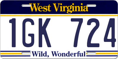WV license plate 1GK724