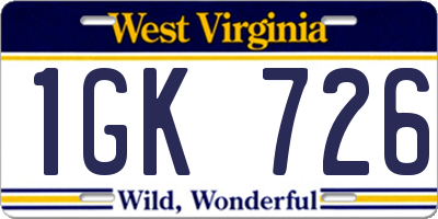 WV license plate 1GK726