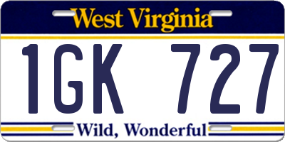 WV license plate 1GK727