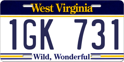 WV license plate 1GK731