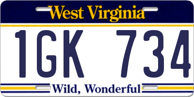 WV license plate 1GK734