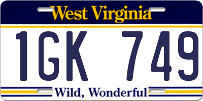 WV license plate 1GK749