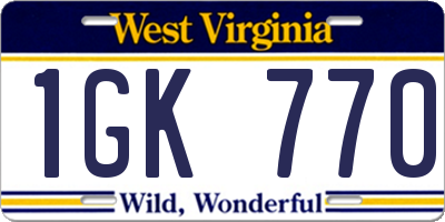 WV license plate 1GK770