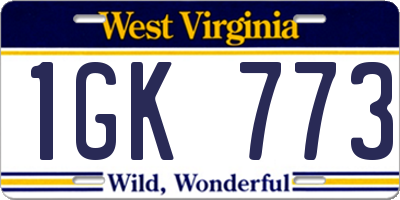 WV license plate 1GK773